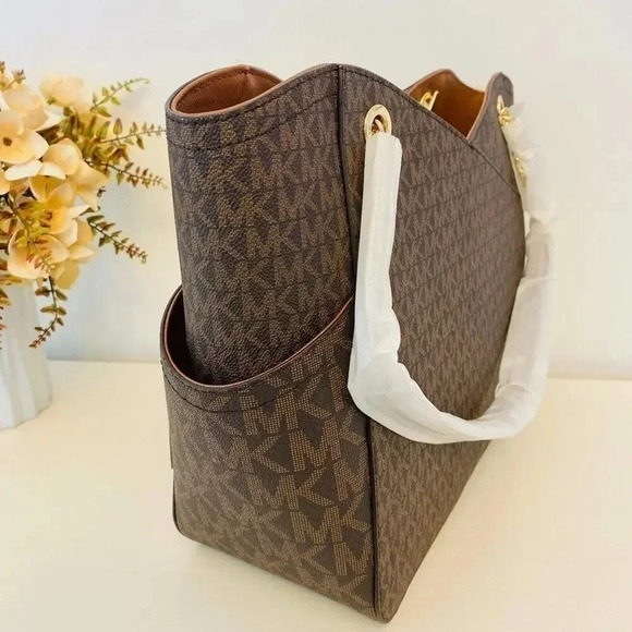 Michael Kors Purse & wallet jet set travel large chain tote shoulder bag brown - Picture 5 of 12